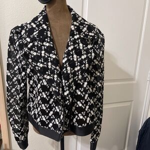 ❤️SB BY SACHIN & BABI Sheer Floral Embroidery Black White Moto Jacket Size Small